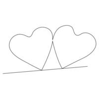 Single line continuous drawing of romantic love and heart shape outline vector illustration