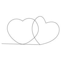 Single line continuous drawing of romantic love and heart shape outline vector illustration