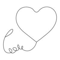 Single line continuous drawing of romantic love and heart shape outline vector illustration