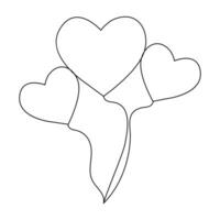 Single line continuous drawing of romantic love and heart shape outline vector illustration