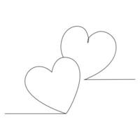 Single line continuous drawing of romantic love and heart shape outline vector illustration