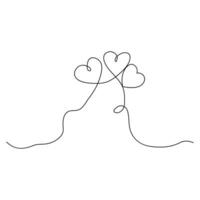 Single line continuous drawing of romantic love and heart shape outline vector illustration