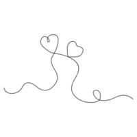 Single line continuous drawing of romantic love and heart shape outline vector illustration