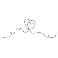 Single line continuous drawing of romantic love and heart shape outline vector illustration