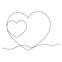 Single line continuous drawing of romantic love and heart shape outline vector illustration