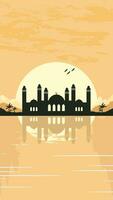 Mosque Silhouette with Mountains and Sunset in the Background vector