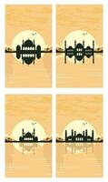 Collection of Mosque Silhouette with Mountains and Sunset in the Background vector