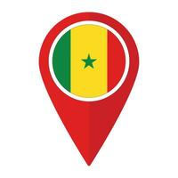 Senegal bandera en mapa determinar con precisión icono aislado. bandera de Senegal vector