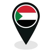 Sudan flag on map pinpoint icon isolated. Flag of Sudan vector