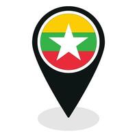 Myanmar flag on map pinpoint icon isolated. Flag of Myanmar vector