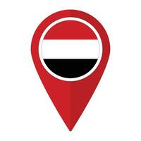 Yemen flag on map pinpoint icon isolated. Flag of Yemen vector