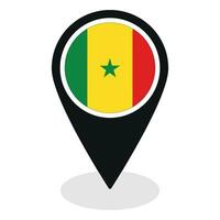 Senegal flag on map pinpoint icon isolated. Flag of Senegal vector