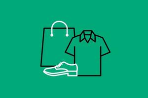 Shopping bag and t-shirt icon on a green background. vector