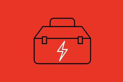 Toolbox icon. Toolbox vector icon on red background. Vector illustration.