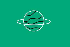 vector illustration of the planet Saturn in a linear style on a green background