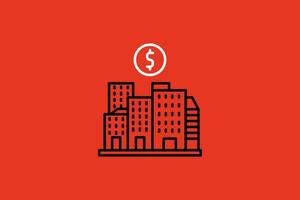 Building and dollar icon. Vector illustration. Building and dollar icon.