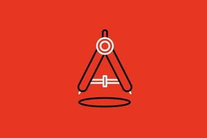 Compass line icon on red background. Geometric symbol for your design vector