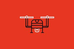 Drone icon in trendy line style isolated on red background. Vector illustration