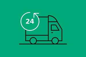 24 hours delivery truck icon on green background. 24 hours service. vector