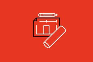 pencil and pen vector icon isolated on red background