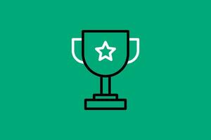 Trophy cup icon in flat style on green background. Vector illustration.