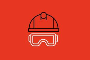 casco y gafas de protección línea icono en rojo antecedentes. vector ilustración