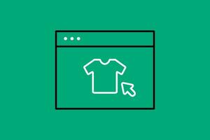 Online shopping icon in line style. Vector illustration on green background.