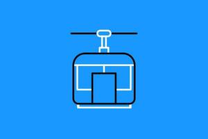 Cable car icon in flat style. Cable car vector illustration on blue background.