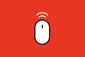 Wireless mouse icon on red background. Vector illustration in flat style.