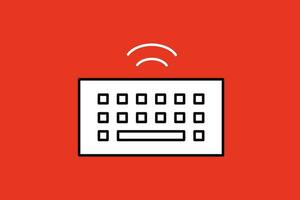 Wireless keyboard icon on red background. Vector illustration in flat style.