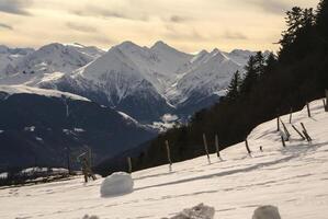 panoramic view, south side, of massif of Maladeta in the Pyrenees photo