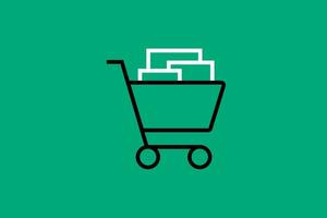 compras carro con cajas icono en verde antecedentes. vector ilustración.