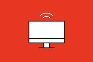 Computer screen with wifi signal icon. Vector illustration isolated on red background.