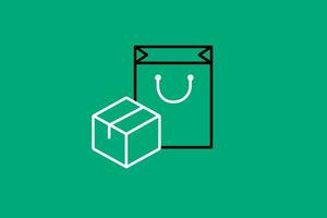 Shopping bag and box icon. Vector illustration in outline style.