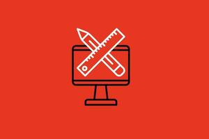 School supplies line icon on red background. Concept Vector illustration.