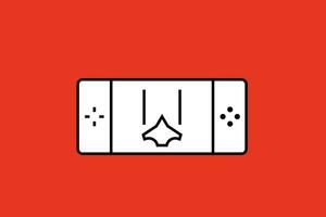 Game console line icon. Vector illustration. Isolated on red background.