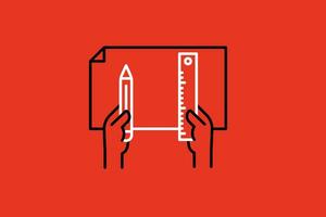 Pencil and ruler in hand vector icon. Pencil and ruler in hand vector icon