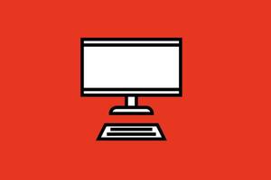 monitor and keyboard icon illustration on red background vector