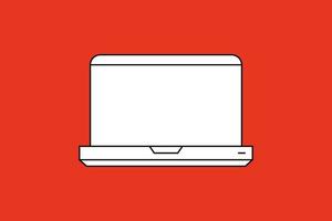 Laptop vector illustration, flat design icon on red background