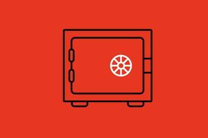 Safe icon. Vector illustration in flat style. Isolated on red background.