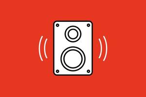 Speaker icon vector illustration in flat style. Loudspeaker isolated on red background.