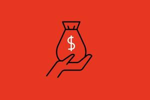 Money bag icon in trendy flat style isolated on red background. Vector illustration.