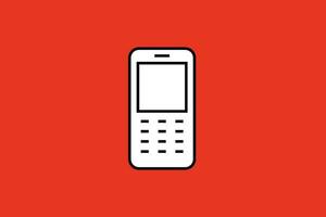 Mobile phone icon in flat style. Vector illustration on red background.