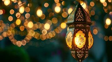 AI generated Lantern on bokeh background, islamic background. AI generative photo