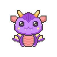 Cute purple pixel dragons. Kawaii colorful funny dinosaur with fantasy 8bit graphics and horns and legendary smiling little vector monsters