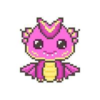 Funny pink pixel magical dragons. Kawaii colorful cute dinosaur with fantasy 8bit graphics and horns with legendary smiling little vector monsters