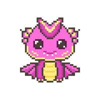 Funny pink pixel magical dragons. Kawaii colorful cute dinosaur with fantasy 8bit graphics and horns with legendary smiling little vector monsters