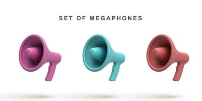 3d Realistic Set of megaphone speaker isolated on white background. Vector illustration.