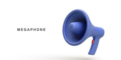 3d Realistic of blue megaphone speaker isolated on white background. Vector illustration.