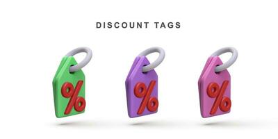 3d realistic set of discount tags isolated on white background. Vector illustration.